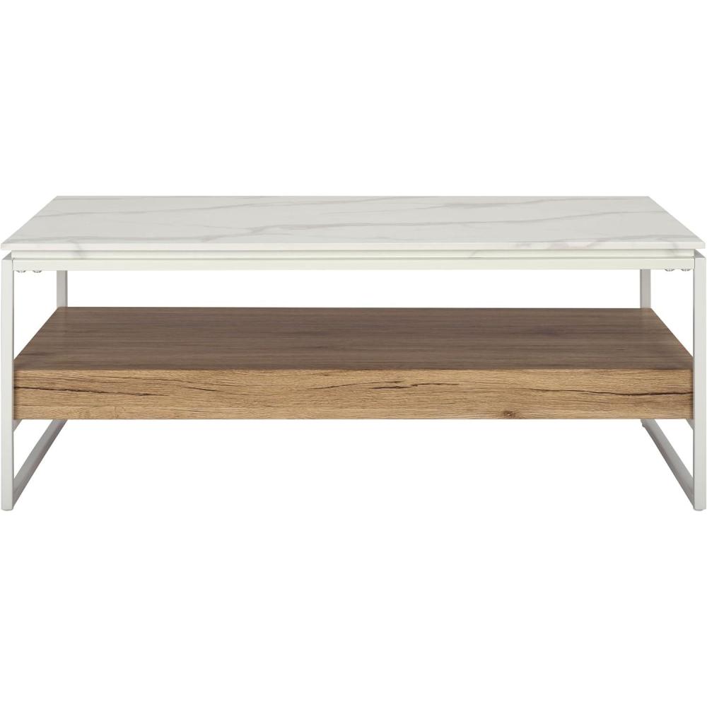 image:imageSAFAVIEH Home Collection Aurelian White Faux Marble Rectangular Coffee Table with Lower Wood Shelf Modern Design COF7016AWhite Faux MarbleNatural
