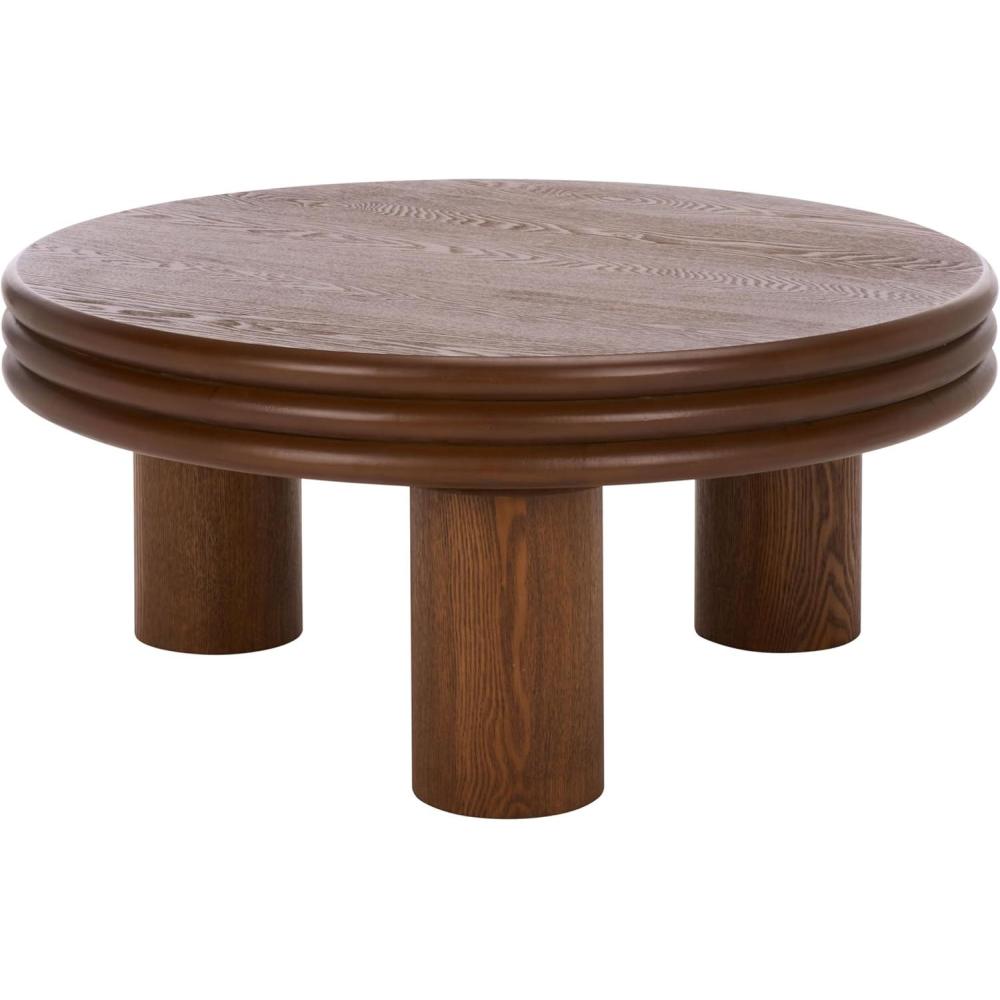 image:imageSAFAVIEH Home Collection Averny Walnut Round Coffee Table Modern Sculptural Pedestal Leg Living Room Accent COF2318AWalnut