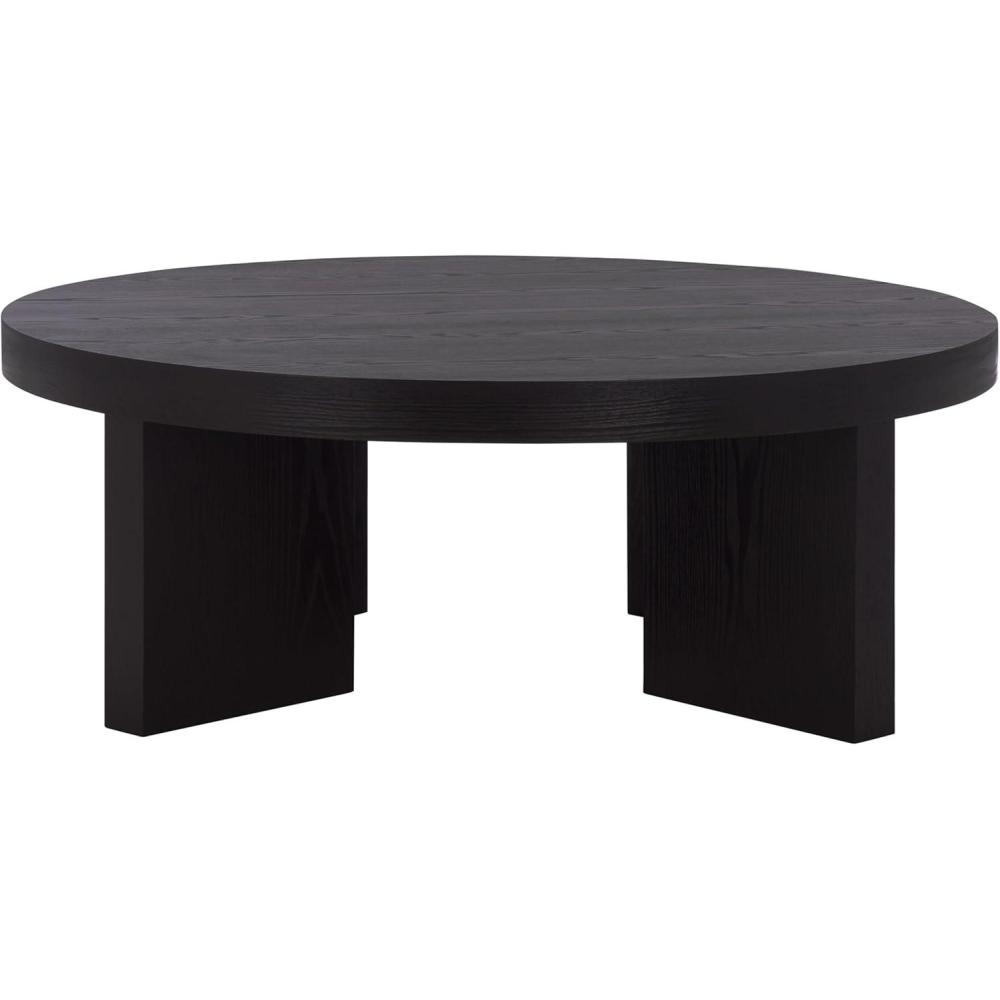 image:imageSAFAVIEH Home Collection  Caminun Walnut Coffee Table with Ash Veneer Modern Round Living Room Centerpiece COF2304ABlack