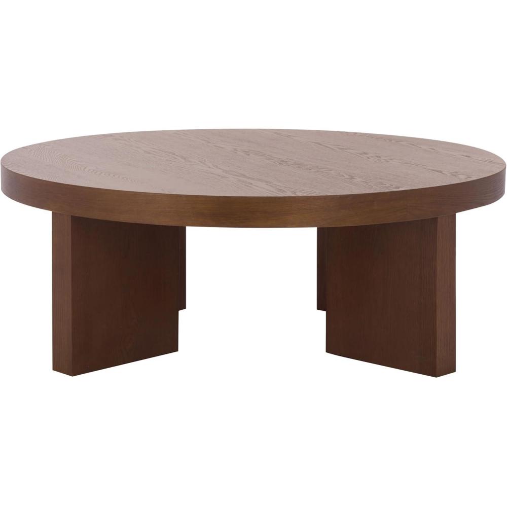 image:imageSAFAVIEH Home Collection  Caminun Walnut Coffee Table with Ash Veneer Modern Round Living Room Centerpiece COF2304AWalnut