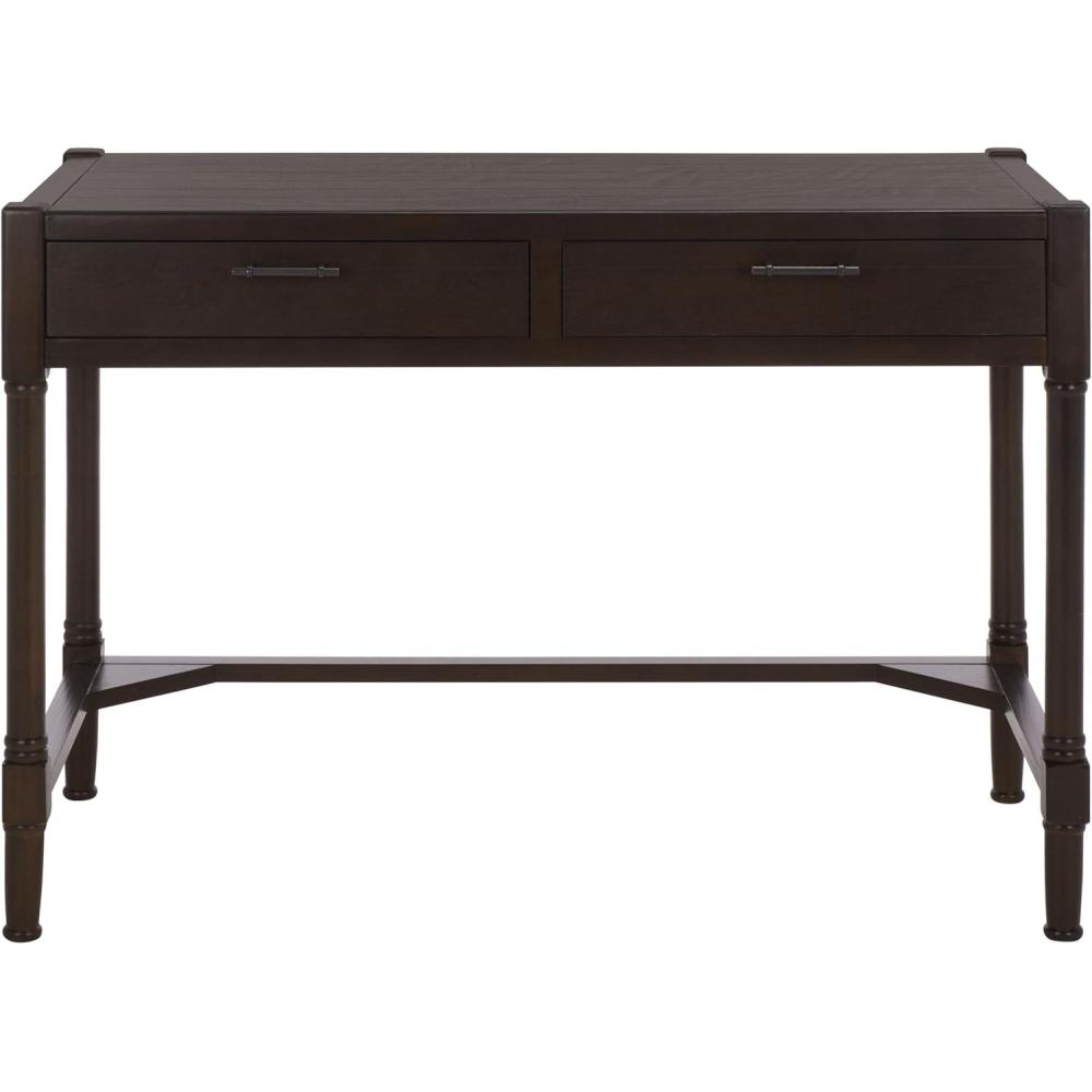 image:imageSAFAVIEH Home Collection  Filbert Desert Brown Writing Desk 2Drawer Traditional Desk Classic Home Office Design DSK5701GDark Chocolate