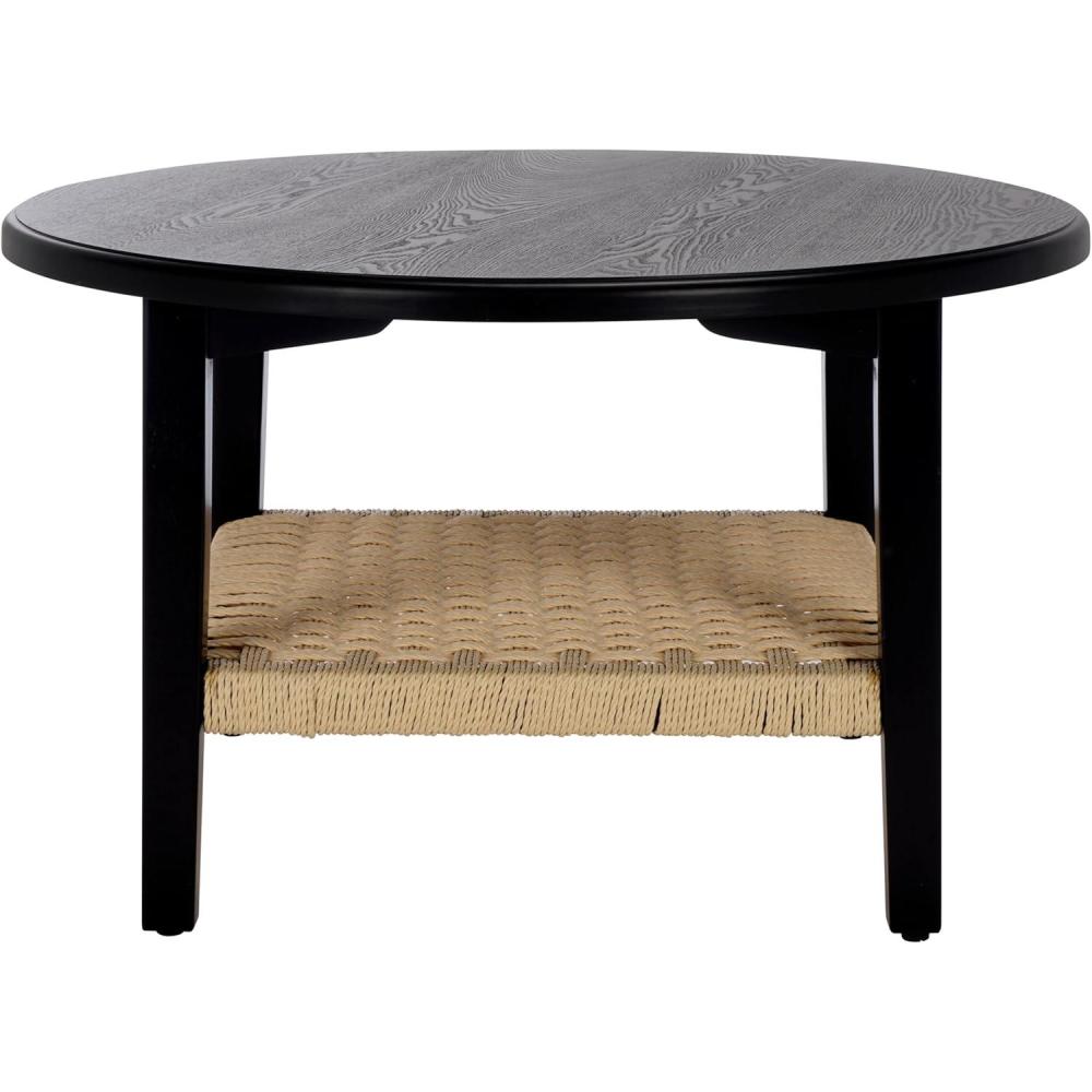 image:imageSAFAVIEH Home Collection Nomand Walnut Round Coffee Table with Ash Veneer Top amp Woven Rope Shelf Modern 1Shelf Living Room Design COF2314ABlackNatural