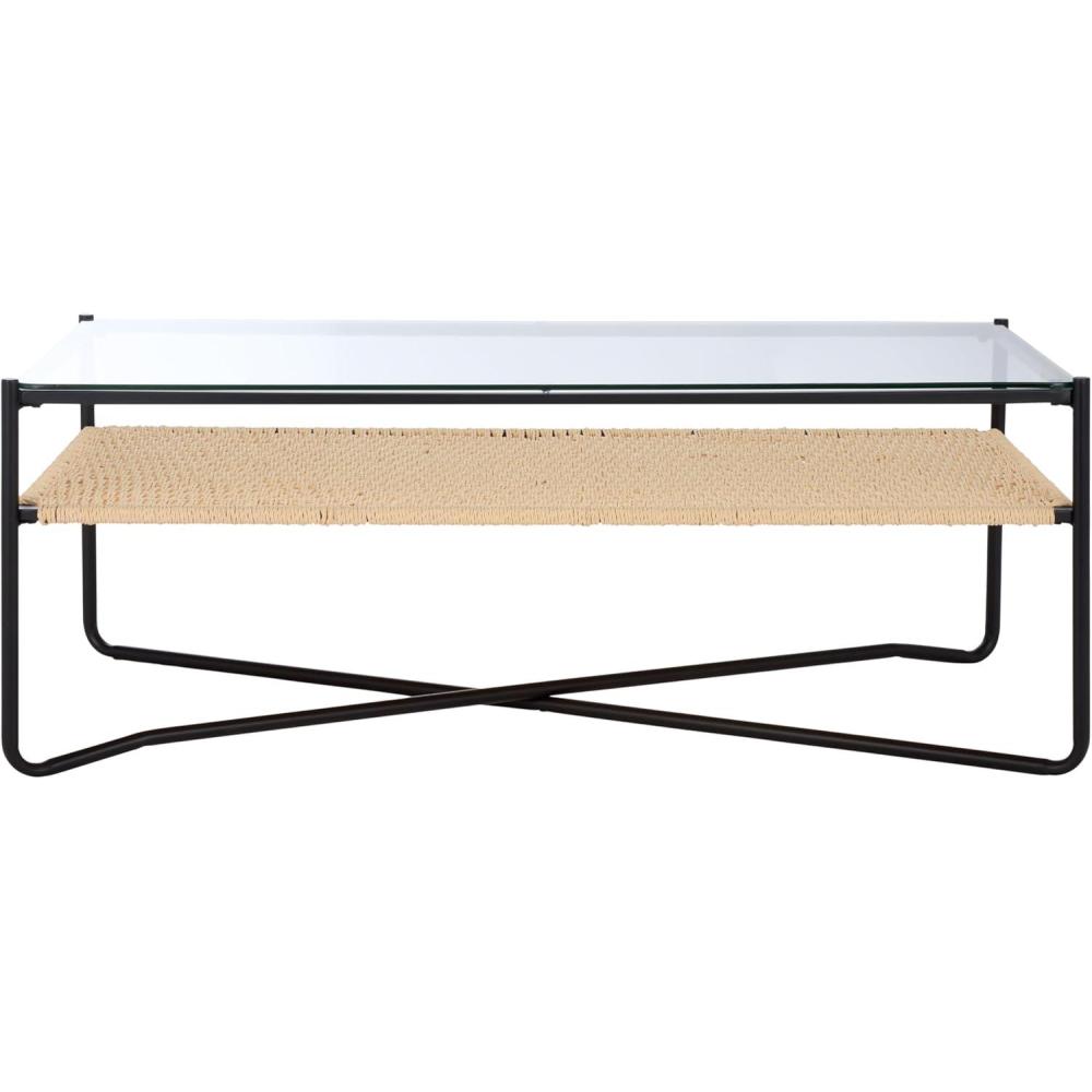 image:imageSAFAVIEH Home Collection Omaka Coffee Table with Clear Glass Top Natural Rope Shelf amp Black Metal Frame Modern Living Room Design COF2308ANaturalBlack