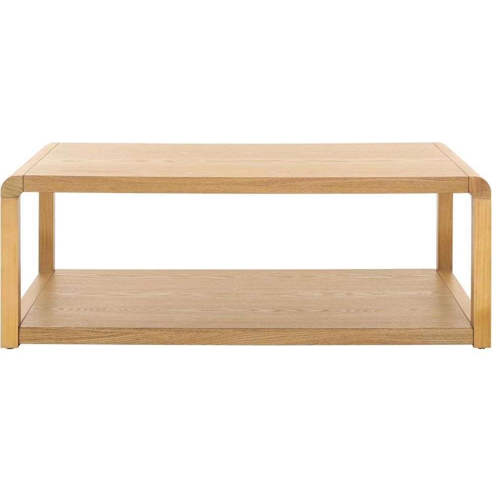 image:imageSAFAVIEH Home Collection Omara Solid Wood Coffee Table with Lower Shelf Modern Rectangular Living Room Table COF2315CNatural