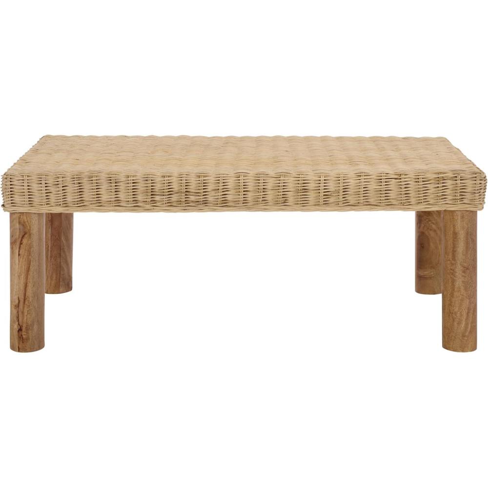 image:imageSAFAVIEH Home Collection  Shazza Mango Wood amp Rattan Weaved Coffee Table Rustic Boho Design Fully Assembled COF6517ANatural
