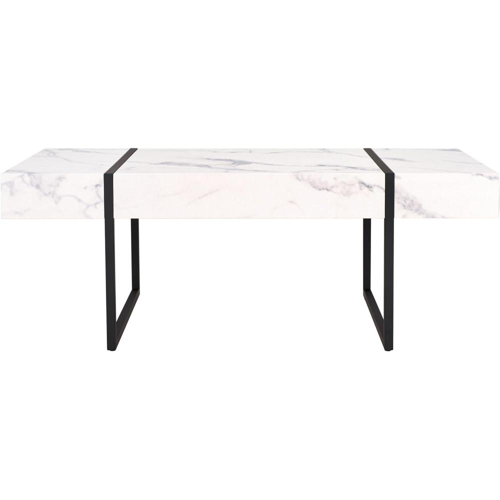 image:imageSAFAVIEH Home Collection Tristan Rectangular Modern Coffee Table with Natural Wood Top amp Black Metal Base Industrial Minimalist Living Room Table COF7000BWhiteBlack