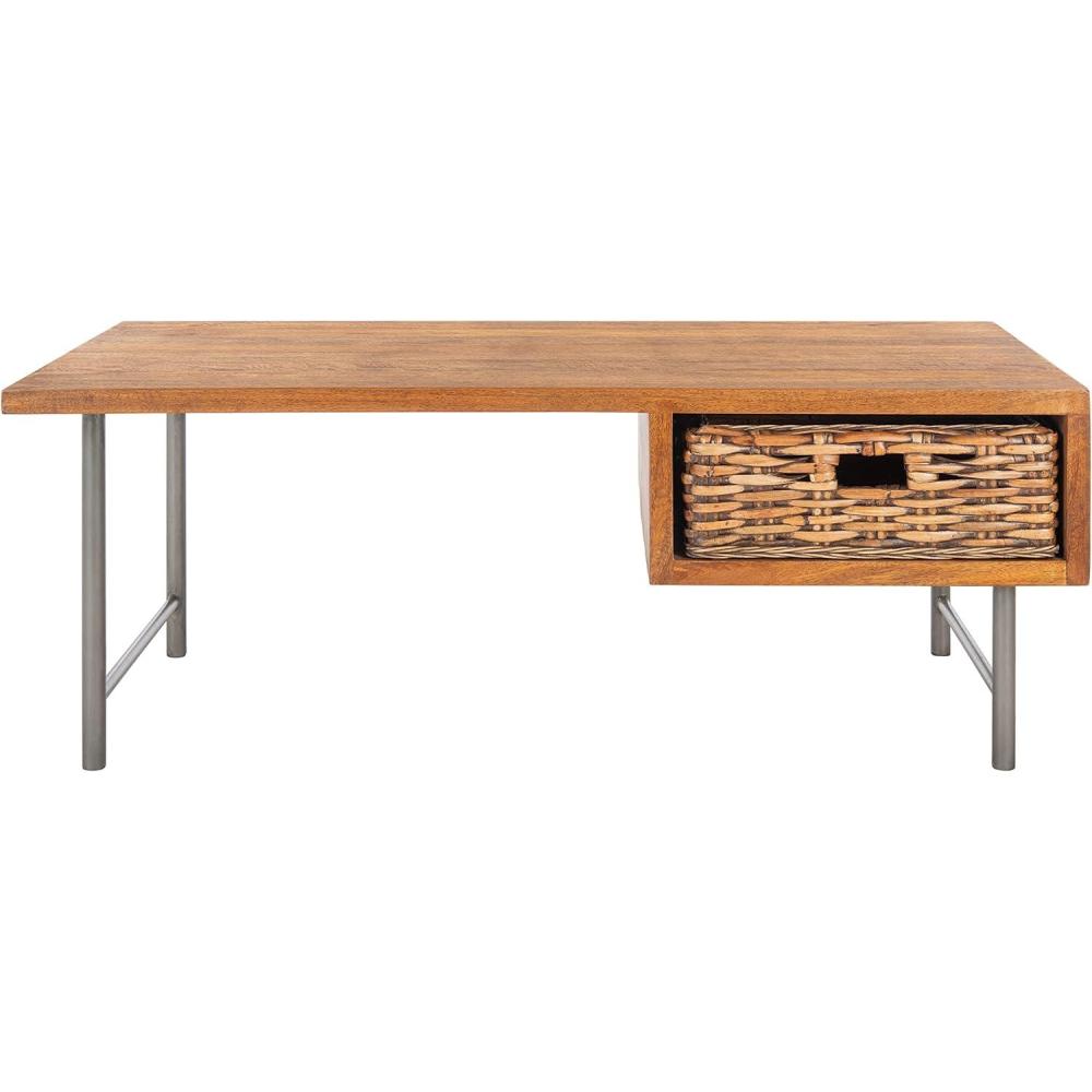 image:imageSAFAVIEH Home Collection Allester Brown RattanBlack 1Drawer Living Room Coffee Table