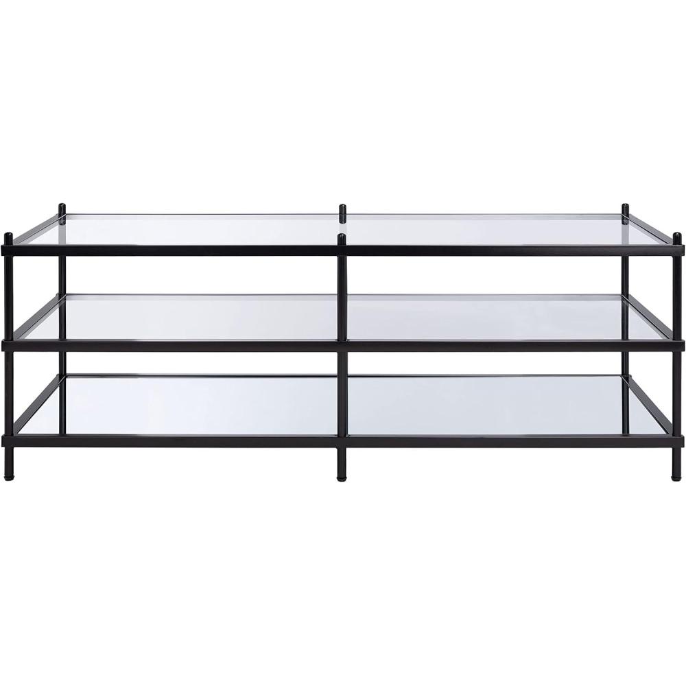 image:imageSAFAVIEH Home Collection Cathal Matte BlackGlassMirror 3Tier Living Room Coffee Table COF6204ABlack Glass
