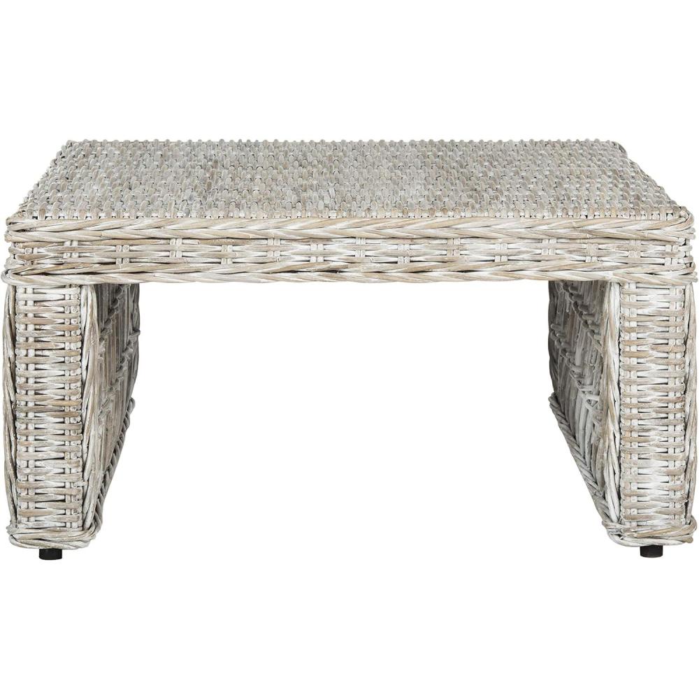 image:imageSAFAVIEH Home Collection Hila White Wash Wicker Coffee Table
