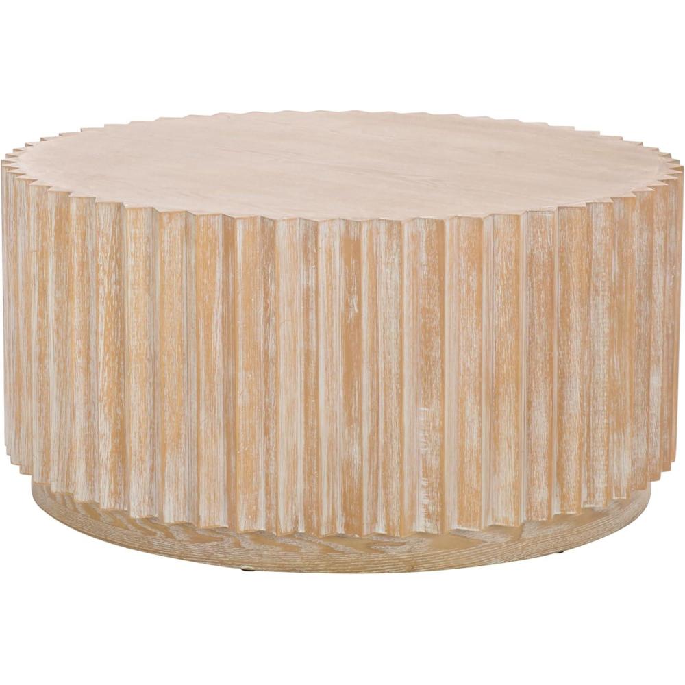 image:imageSAFAVIEH Home Collection Kanpun Bleached White Round Pedestal Coffee Table Fully AssembledBleached White