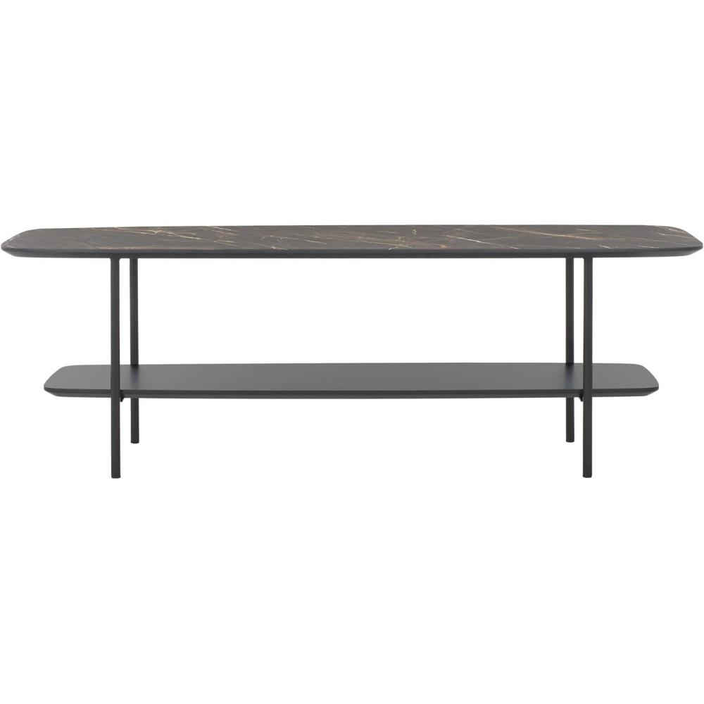 image:imageSAFAVIEH Home Collection Kayleigh White Faux MarbleMatte Black Coffee Table with Lower ShelfDark SandstoneMatte Black