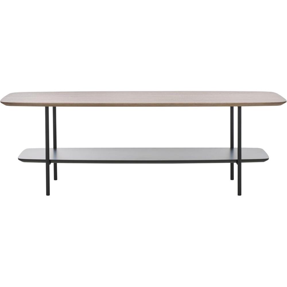 image:imageSAFAVIEH Home Collection Kayleigh White Faux MarbleMatte Black Coffee Table with Lower ShelfLight Grey OakMatte Black