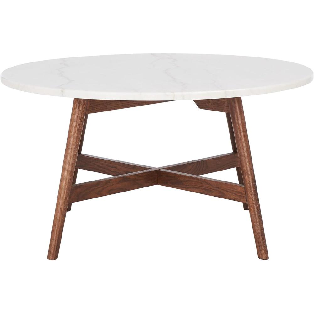image:imageSAFAVIEH Home Collection Maja MarbleWalnut Brown Round Coffee Table
