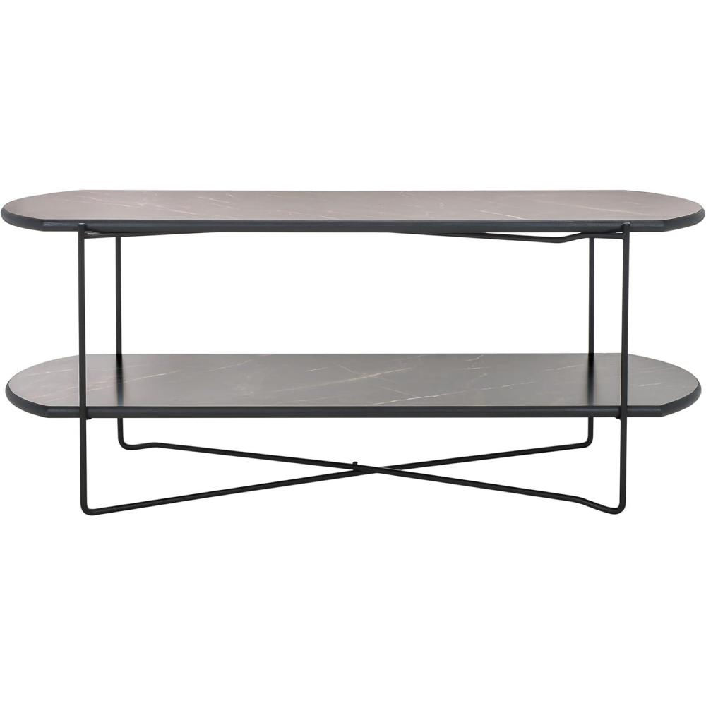 image:imageSAFAVIEH Home Collection Marlee White Faux Paper MarbleBlack Coffee Table with Lower ShelfDark SandstoneBlack