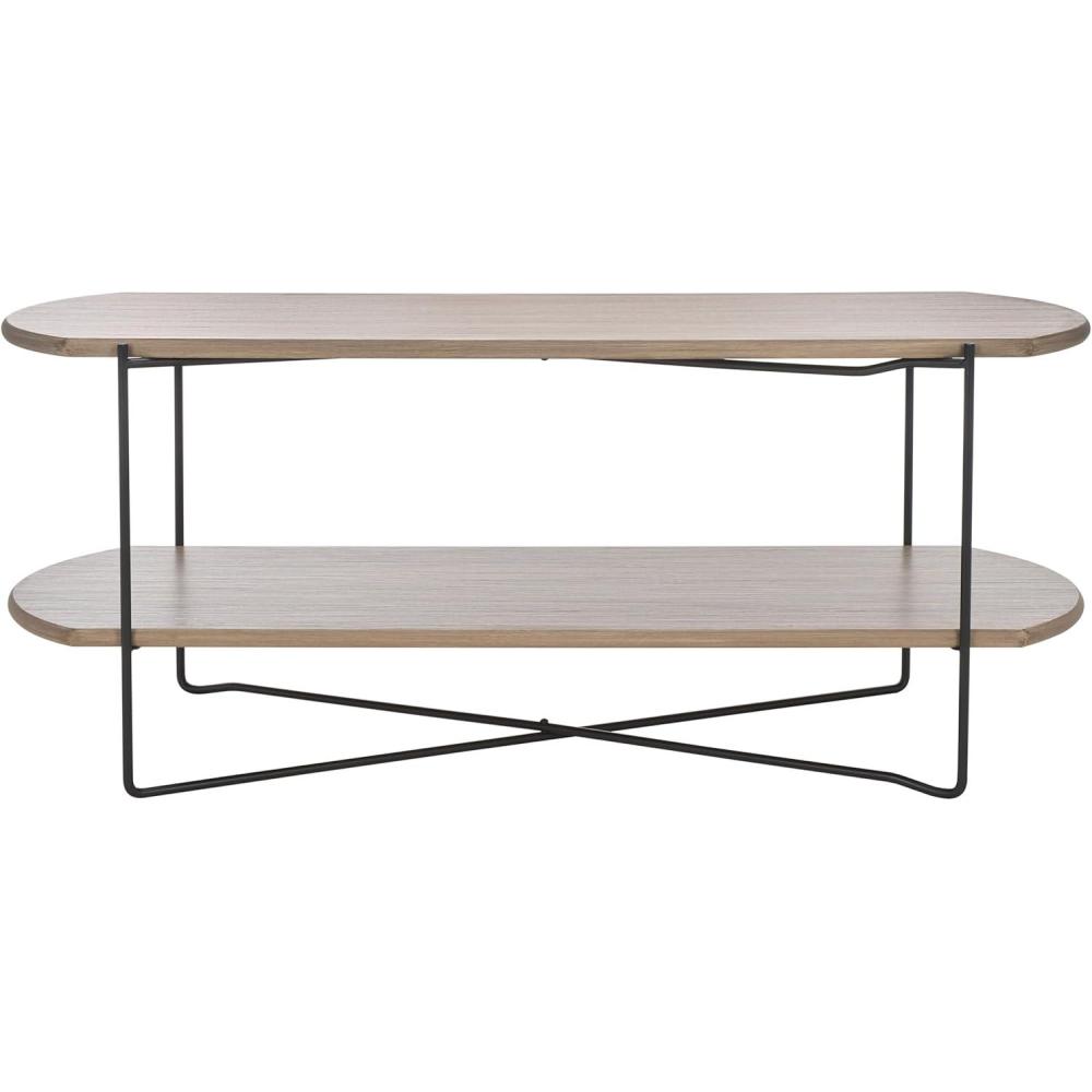 image:imageSAFAVIEH Home Collection Marlee White Faux Paper MarbleBlack Coffee Table with Lower ShelfLight Grey OakBlack