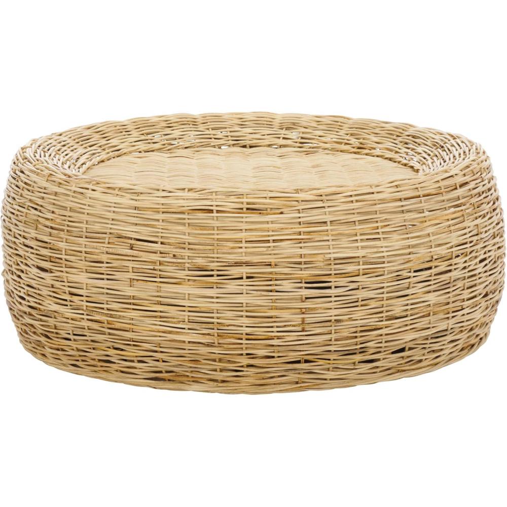 image:imageSAFAVIEH Home Collection Mordekai Tropical Coastal Natural Rattan Round Pedestal Coffee Table Fully AssembledNatural