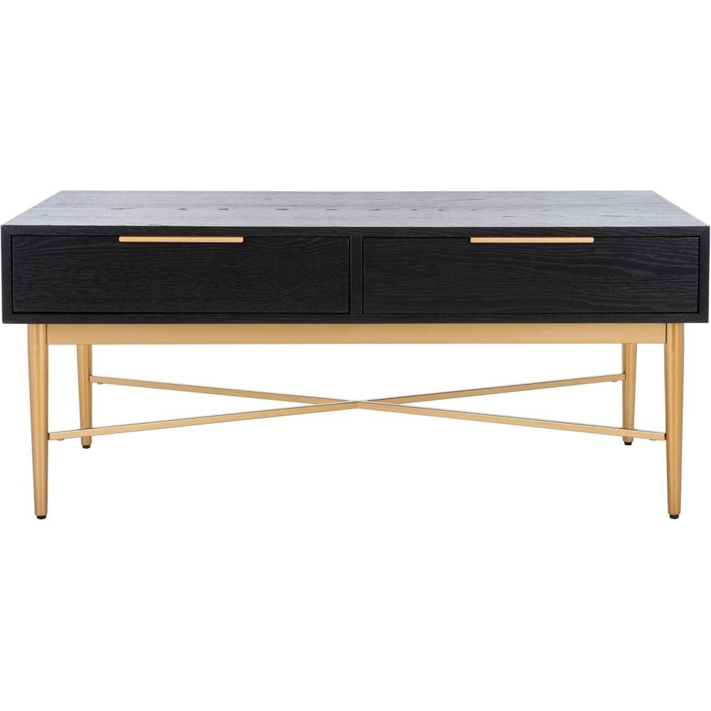 image:imageSAFAVIEH Home Collection Pierre BlackGold 2Drawer Rectangle Coffee Table Ideal for Living Room Office amp BedroomBlackGold