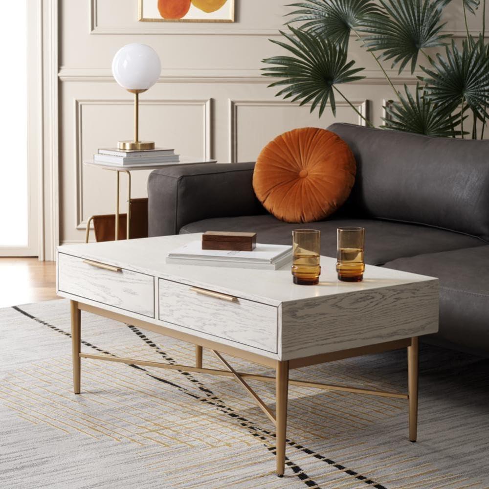 image:imageSAFAVIEH Home Collection Pierre BlackGold 2Drawer Rectangle Coffee Table Ideal for Living Room Office amp BedroomWhite WashedGold