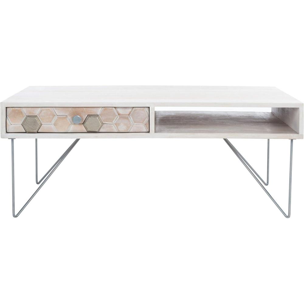image:imageSAFAVIEH Home Collection Raveena MidCentury White Wash and Brass Hairpin Leg Coffee TableWhite Washed  Silver