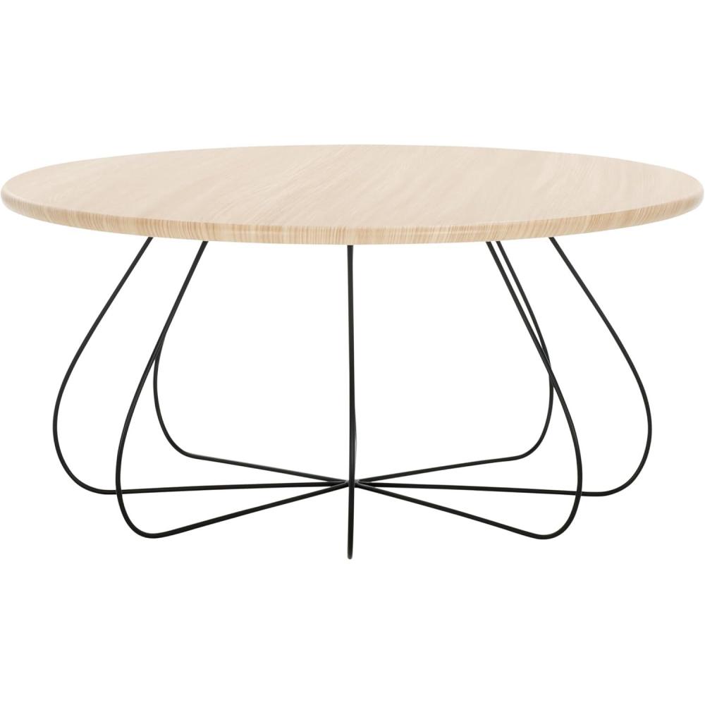 image:imageSAFAVIEH Home Collection Tonino MidCentury Natural Oak amp Black Round Top Coffee TableNatural OakBlack