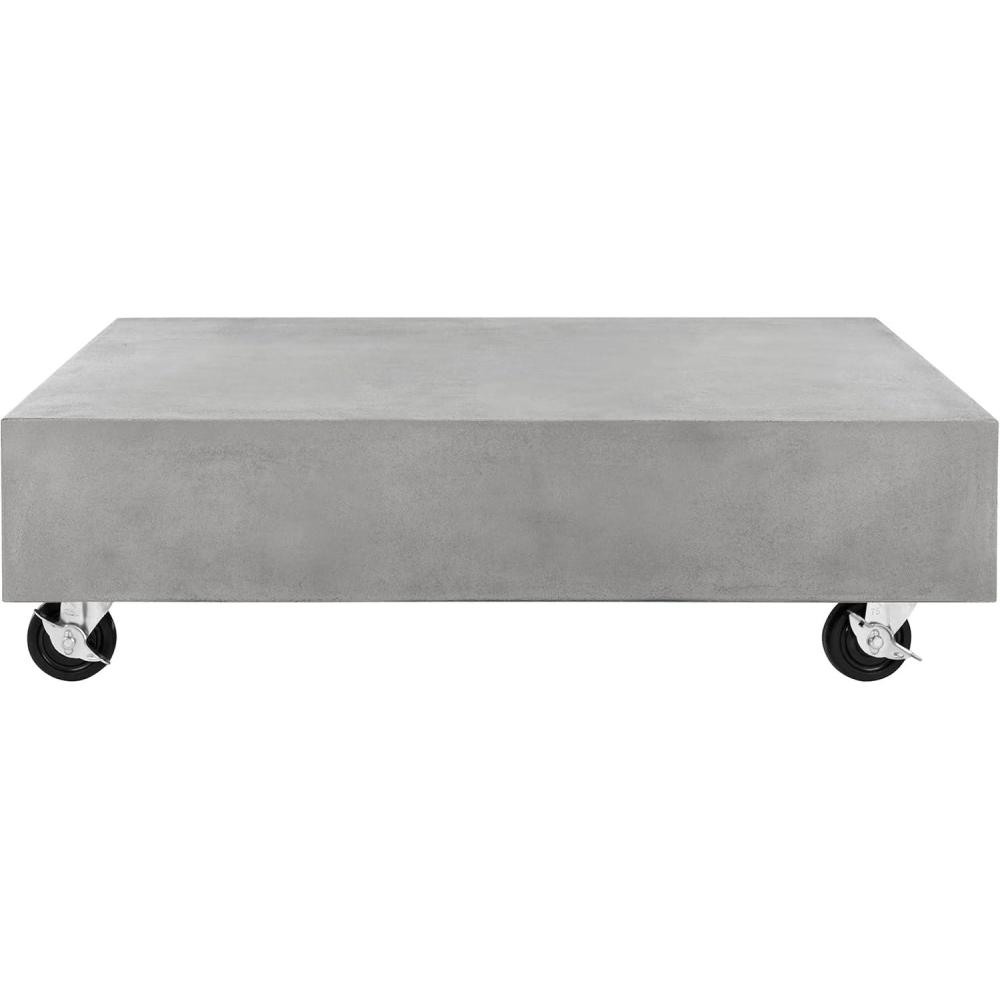 image:imageSAFAVIEH Outdoor Collection Gargon Modern Dark Grey Concrete Coffee Table with Caster Wheels Fully Assembled