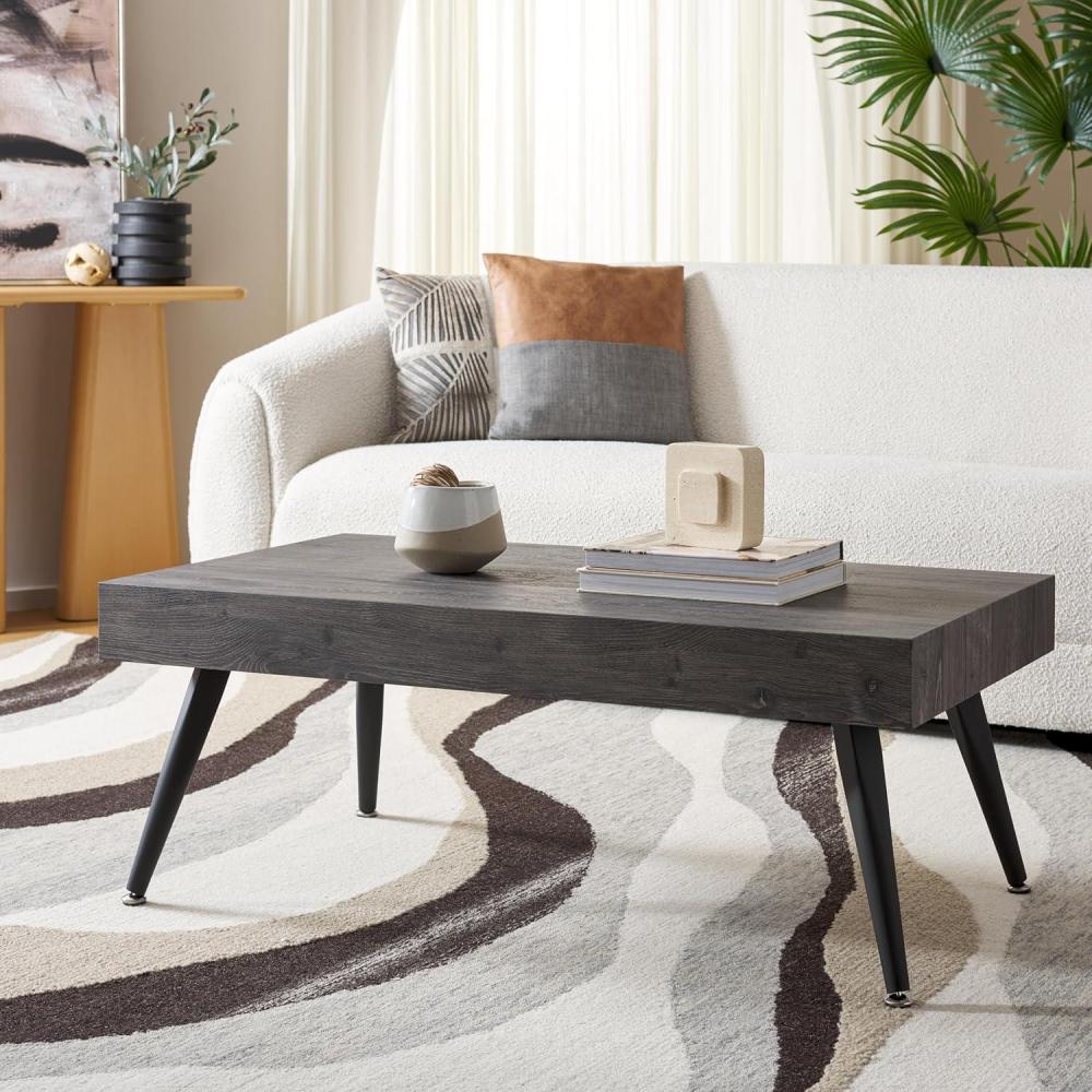 image:imageSafavieh Home Collection Cedric Light Grey and Black Rectangular Midcentury Modern Coffee TableBlack OakBlack