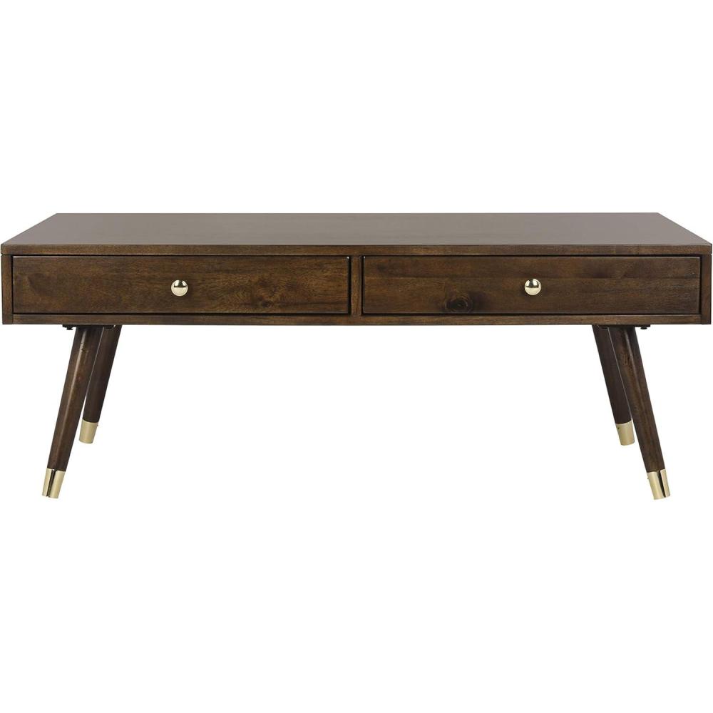 image:imageSafavieh Home Levinson MidCentury Modern Brown and Gold Cap 2drawer Coffee TableBrown