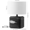 SAFAVIEH Couture Lighting Collection Zahra White Marble 15-inch Dimmable Table Lamp for Bedroom Living Room Home Office Desk Nightstand (LED Bulb Included)(Black / White)