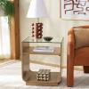 SAFAVIEH Furniture – Acres Accent Table – Dark Oak Wood & Glass Top – 2 Shelves – Ideal for Living Room, Bedroom, 20″ W x 18″ D x 23″ H (ACC2329B)(Dark Oak/Glass)