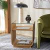 SAFAVIEH Furniture – Acres Accent Table – Dark Oak Wood & Glass Top – 2 Shelves – Ideal for Living Room, Bedroom, 20″ W x 18″ D x 23″ H (ACC2329B)(Natural/Glass)