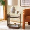 SAFAVIEH Furniture – Acres Accent Table – Dark Oak Wood & Glass Top – 2 Shelves – Ideal for Living Room, Bedroom, 20″ W x 18″ D x 23″ H (ACC2329B)(Walnut/Glass)