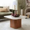 SAFAVIEH Furniture – Alessio Coffee Table – Brown & White Marble Top with Solid Wood Base, Modern Living Room Accent Table, 31.5″ W x 31.5″ D x 18″ H (COF2903A)(Brown/White/Brown)
