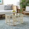 SAFAVIEH Furniture – Lidiya Coffee Table – White Rattan with Glass Top – Boho Coastal Living Room Accent Table, Fully Assembled, 30.7″ W x 22.8″ D x 15.9″ H (COF9900A)(White/Glass)