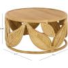 SAFAVIEH Furniture – Lusine Round Coffee Table – Honey Brown Wash & Solid Wood with Leaf Design – Boho Living Room Accent Table, 31.1″ W x 31.1″ D x 16″ H (COF6520B)(Natural)
