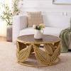 SAFAVIEH Furniture – Lusine Round Coffee Table – Honey Brown Wash & Solid Wood with Leaf Design – Boho Living Room Accent Table, 31.1″ W x 31.1″ D x 16″ H (COF6520B)(Honey Brown Wash)