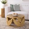 SAFAVIEH Furniture – Lusine Round Coffee Table – Honey Brown Wash & Solid Wood with Leaf Design – Boho Living Room Accent Table, 31.1″ W x 31.1″ D x 16″ H (COF6520B)(Natural)