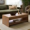 SAFAVIEH Furniture – Masa Rectangular Coffee Table – Oak with Open Shelf Storage, Modern Living Room Table with Slatted Detail, 47″ W x 23.6″ D x 16.5″ H (COF3601A)(Oak)