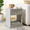 SAFAVIEH Furniture – Shafa Side Table – Light Grey Solid Wood & Brass – 1-Drawer Nightstand Accent – Ideal for Living Room, Bedroom, 17.7″ W x 15″ D x 23.7″ H (ACC3100A)(Light Grey/Brass)