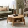 SAFAVIEH Furniture – Tomori Round Coffee Table – Oak Storage Coffee Table with Shelf, Modern Living Room Table, 37″ W x 37″ D x 15.75″ H (COF3600A)(Oak)