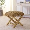 SAFAVIEH Furniture – Trishan Woven Accent Stool – Brown Mahogany Solid Wood Frame- X-Base Design – Fully Assembled – Ideal for Living Room, Bedroom, 18.5″ W x 20.5″ D x 19.3″ H (SEA7045B)(Natural)