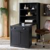 SAFAVIEH Furniture – Vero Bookshelf Bookcase with Pull-Out Desk – Black Wood Storage Cabinet for Living Room, Home Office (ETG3100B)(Black)