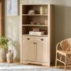 SAFAVIEH Furniture – Vero Bookshelf Bookcase with Pull-Out Desk – Black Wood Storage Cabinet for Living Room, Home Office (ETG3100B)(Natural)