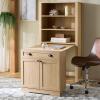 SAFAVIEH Furniture – Vero Bookshelf Bookcase with Pull-Out Desk – Black Wood Storage Cabinet for Living Room, Home Office (ETG3100B)(Natural)