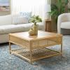 SAFAVIEH Furniture – Webber Square Coffee Table – Natural Solid Wood with Rattan Shelf Storage – Boho Living Room Table, 31.5″ W x 31.5″ D x 17.7″ H (COF6519A)(Natural)