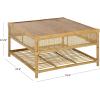 SAFAVIEH Furniture – Webber Square Coffee Table – Natural Solid Wood with Rattan Shelf Storage – Boho Living Room Table, 31.5″ W x 31.5″ D x 17.7″ H (COF6519A)(Natural)