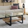 SAFAVIEH Home Collection – Auberon Glass Top Rectangular Coffee Table with Lower Wood Shelf, Modern Industrial Design (COF7015A)(Glass/Natural)