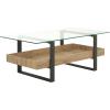 SAFAVIEH Home Collection – Auberon Glass Top Rectangular Coffee Table with Lower Wood Shelf, Modern Industrial Design (COF7015A)(Glass/Natural)