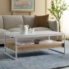 SAFAVIEH Home Collection – Aurelian White Faux Marble Rectangular Coffee Table with Lower Wood Shelf, Modern Design (COF7016A)(White Faux Marble/Natural)
