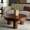 SAFAVIEH Home Collection – Averny Walnut Round Coffee Table, Modern Sculptural Pedestal Leg Living Room Accent (COF2318A)(Walnut)