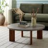 SAFAVIEH Home Collection – Basilio Coffee Table, Black Round Top with Solid Wood Legs (COF3004C)(Light Grey/Natural)
